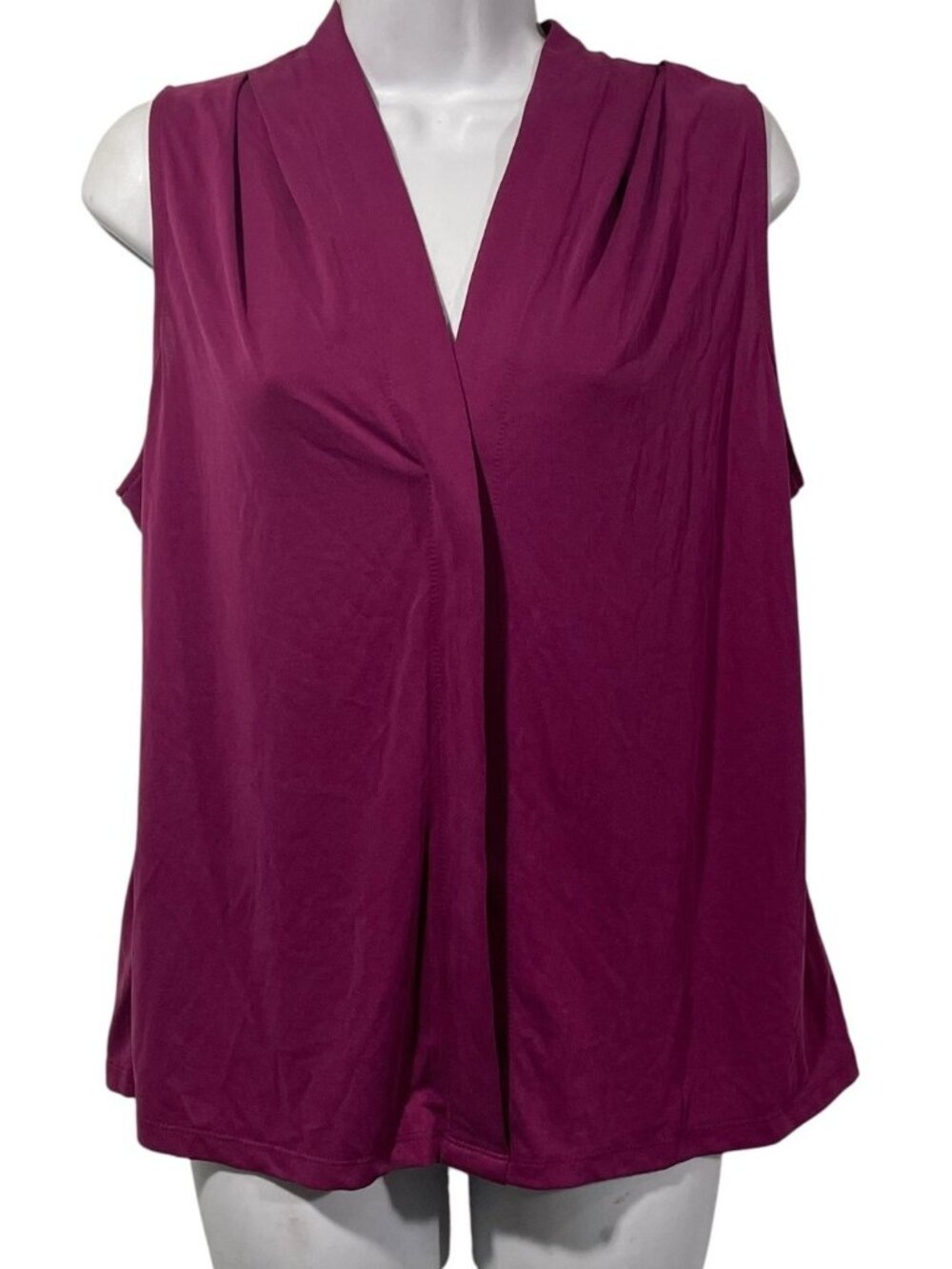 Tahari Womens Sleeveless Top Plum Purple Sz L Office Work Career V-Neck Tank NWT